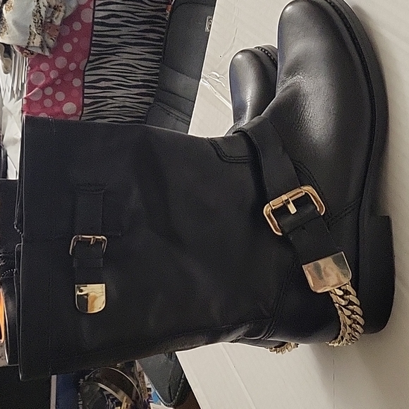 Guess Shoes - Guess Girton Black Boots with Gold Buckles 6.5 M